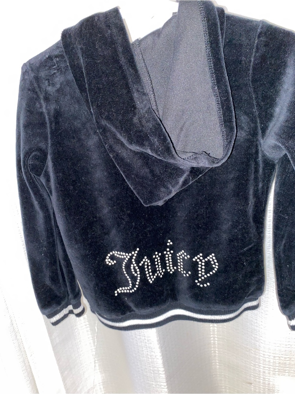 Juicy Couture Girls 4T Black Velour Full Zip Hoodie Rhinestone Logo Pockets